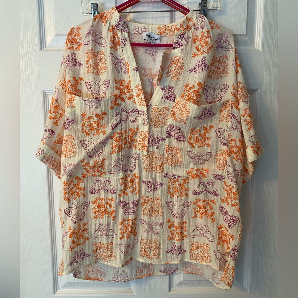 FRNCH Cream Boxy Blouse with Mandarin Collar